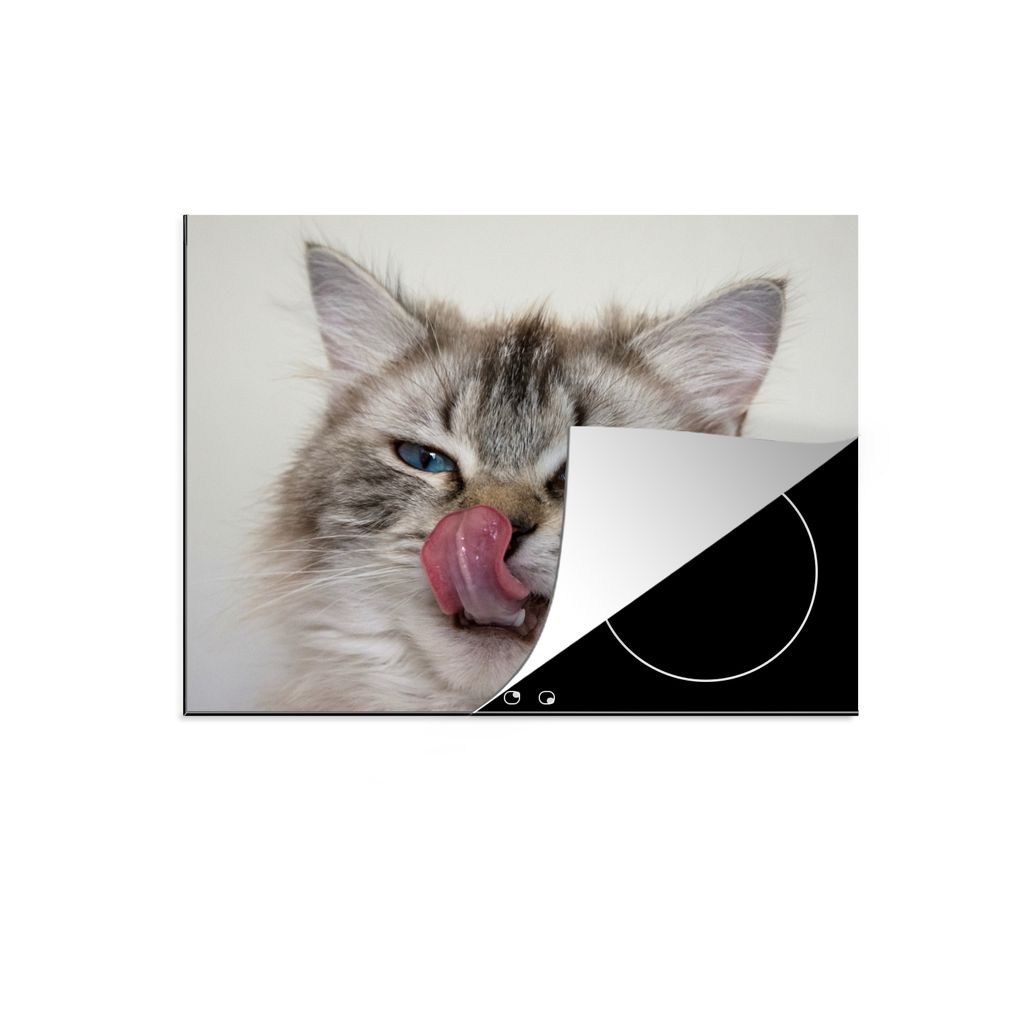 KitchenYeah Herdabdeckplatte Katze - Tier - Nase - Zunge , 75x52cm, Küche Deko, Glaskeramikkochfeld Herdabdeckung, Abdeckplatte fùr Kochfeld