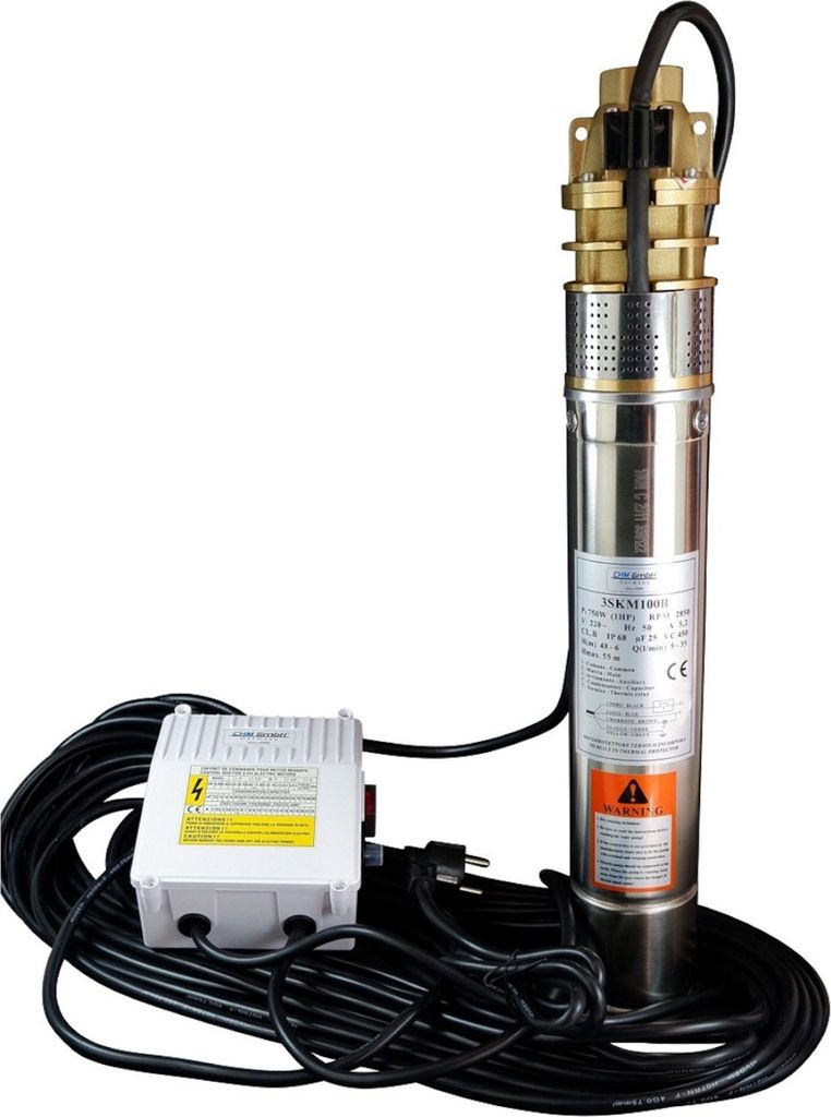 CHM GmbH Tiefbrunnenpumpe 3 Zoll Sandverträglich 0,75 kW 2100 L/h u. Motorschutz