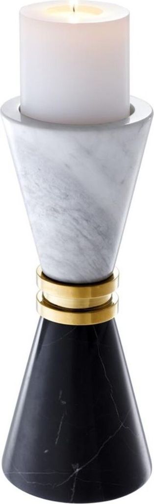 Casa Padrino Luxus Marmor Kerzenhalter Schwarz / Weiß / Gold Ø 11 x H. 28 cm - Hotel & Restaurant Deko Accessoires