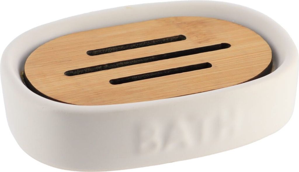 Tendance Seifenschale weiß Dolomit Bambus 12,5x9,5x3,2 cm Badezimmer Dekoration