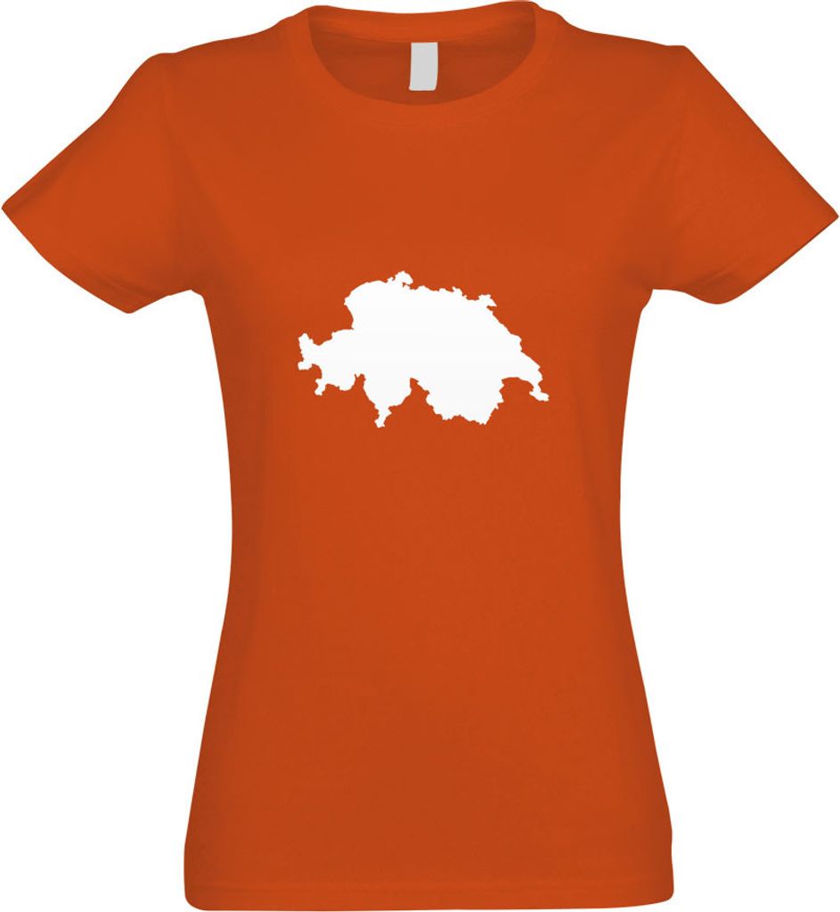 Kiwistar - T-Shirt tailliert - Damen - orange - Schweiz Umriss Kontur - mit Motiv Bedruckt - Funshirt Design - Sport - Freizeit - Damen - M