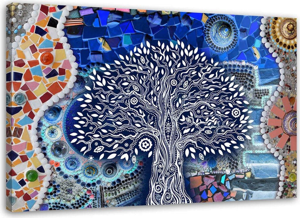 Leinwandbild baum des lebens 90x60 cm Feeby blau wandbild bereit zum aufhängen