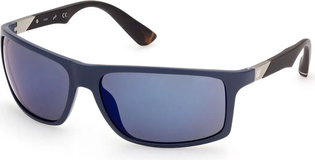 Web - Occhiali da sole da uomo WE0293- forma quadrata a goccia, colore blu, lenti colore fumo e blu specchiato,