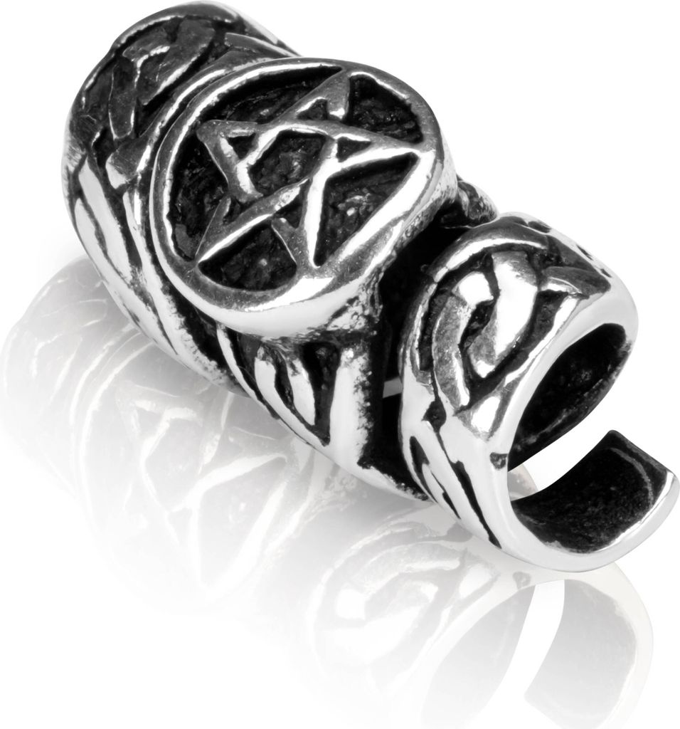 Bartperle Pentagramm Gothic Øinnen 5 mm 925 Sterling Silber Keltisch Herren 4341