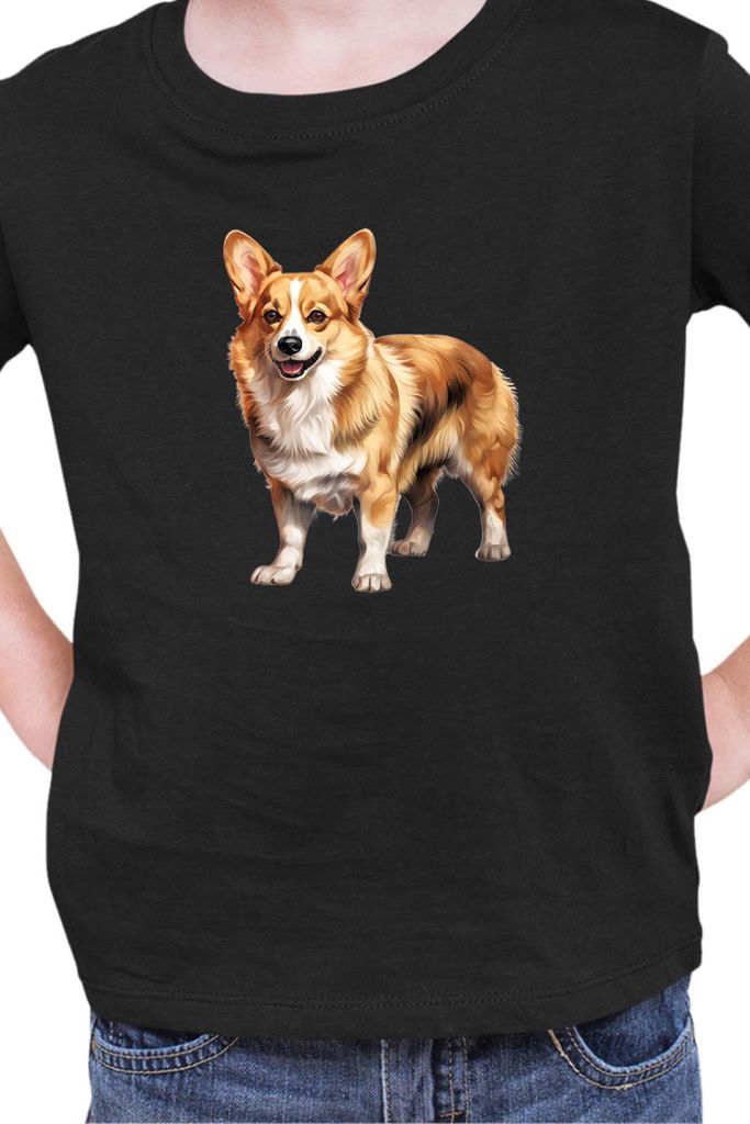Kinder T-Shirt Dogs Breeds Pembroke Welsh Corgi Dog Breed 005, 3-4 Jahr - 104 / Schwarz