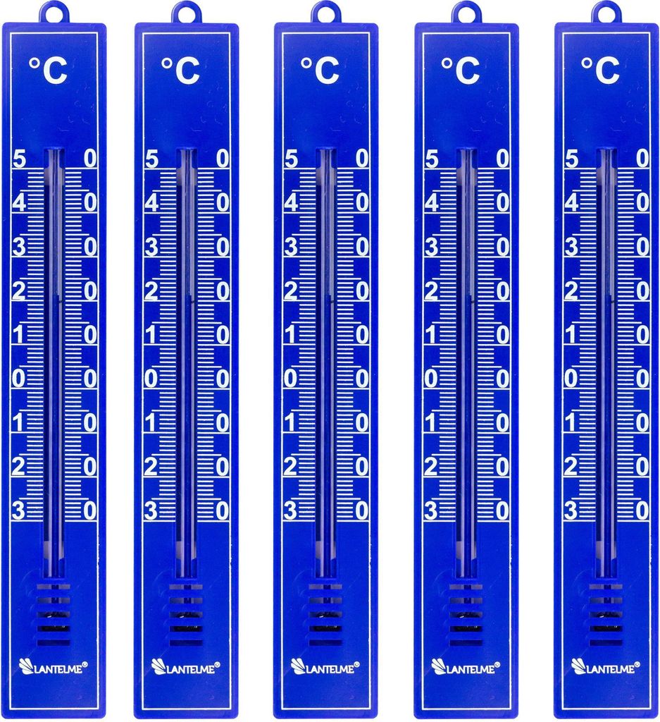 Lantelme 5 Stück Gartenthermometer Set Analog aus Kunststoff Farbe Blau Temperatur -30 bis +50°C auch als Zimmer Garten Thermometer