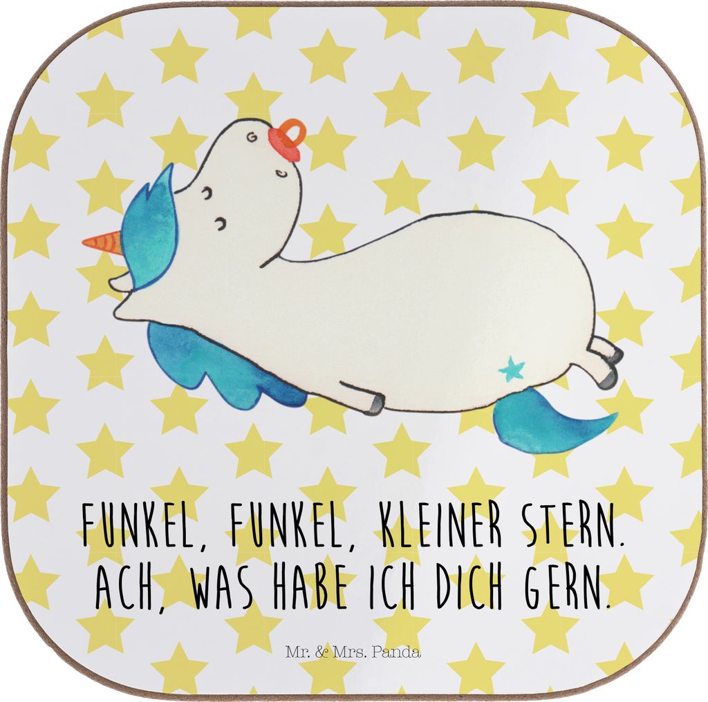 Mr. & Mrs. Panda Untersetzer für Gläser Einhorn Schnuller - Weiß - Geschenk, Geburt, Tischschoner, Coaster, Unicorn, Mama, Baby, Geburtstag, Ein...
