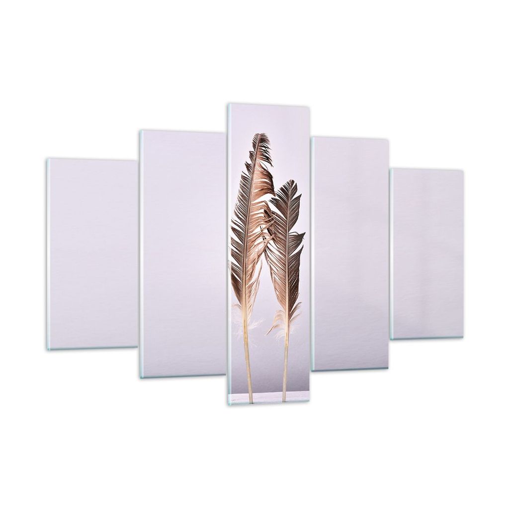 Bilder auf glas - 5 Teile - Zwei Federn Flieder - 150x100cm - Glasbilder - Wandbilder - Bilder - zum Aufhängen bereit - Wanddekoration aus Glas - ...