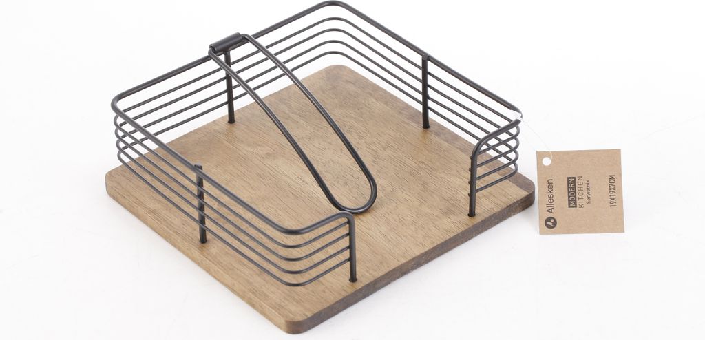 Serviettenhalter Metall/Gummibaumholz Modern Kitchen Modern 19x19x7 cm Schwarz 1 Stück