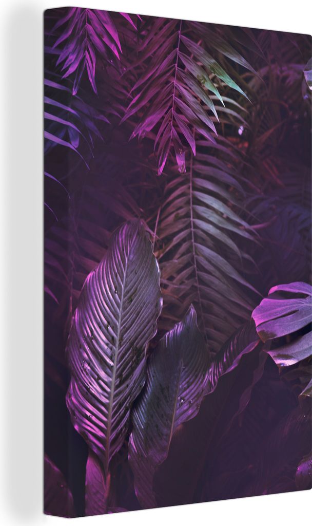 OneMillionCanvasses - Leinwandbilder - 90x140 cm, Dschungel - Blätter - Lila - Grün - Jungen - Mädchen - Kinder, Wandbilder Kunstdruck Wanddek...