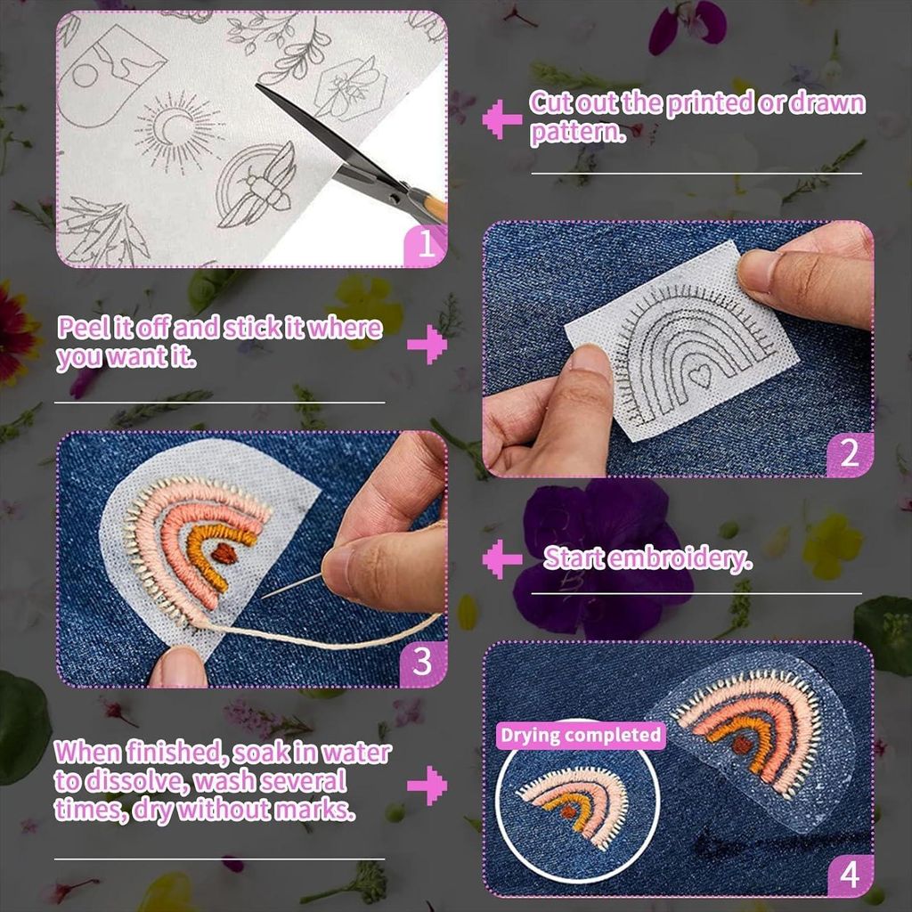 TXXATX Stickvlies, in water oplosbaar, zelfklevend, 14 vellen, borduursjablonen, in water oplosbaar, A4 (30 x 21 cm), in water oplosbaar borduurvli...