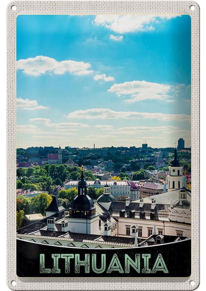 Blechschild Reise 20x30cm Aussicht auf Litauen Urlaub Stadttour