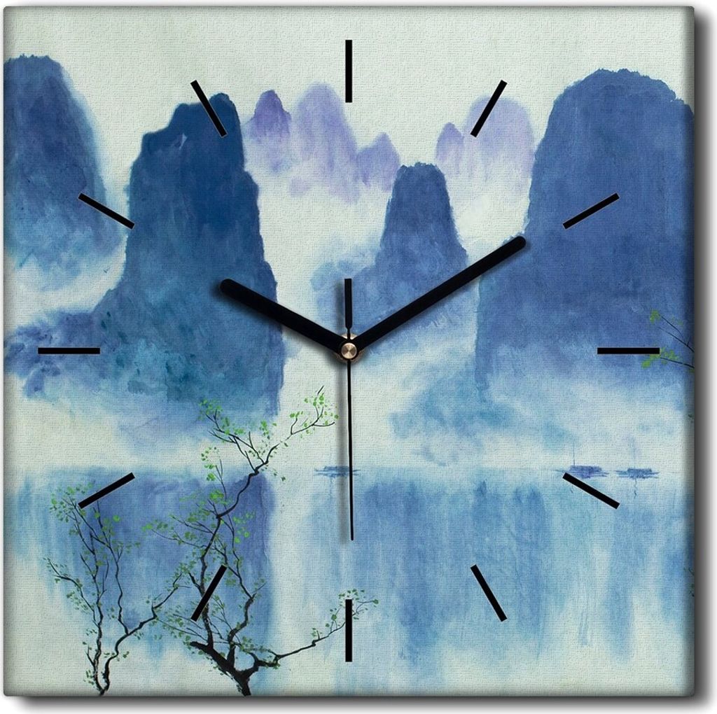 Coloray Uhr auf Leinwand 30x30 cm Wand Uhr Dekoration Wohnzimmer Segeltuch schwarze Hände -China Berg-Nebelwasser-Wasser