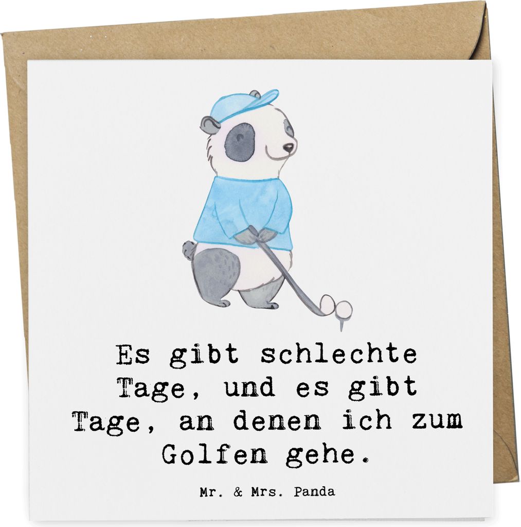 Mr. & Mrs. Panda Klappkarte Panda Golfen - Weiß - Geschenk, faltkarte, Grußkarte, Golfturnier, anlasskarte, Golf spielen, Golfplatz, Verein, Glü...
