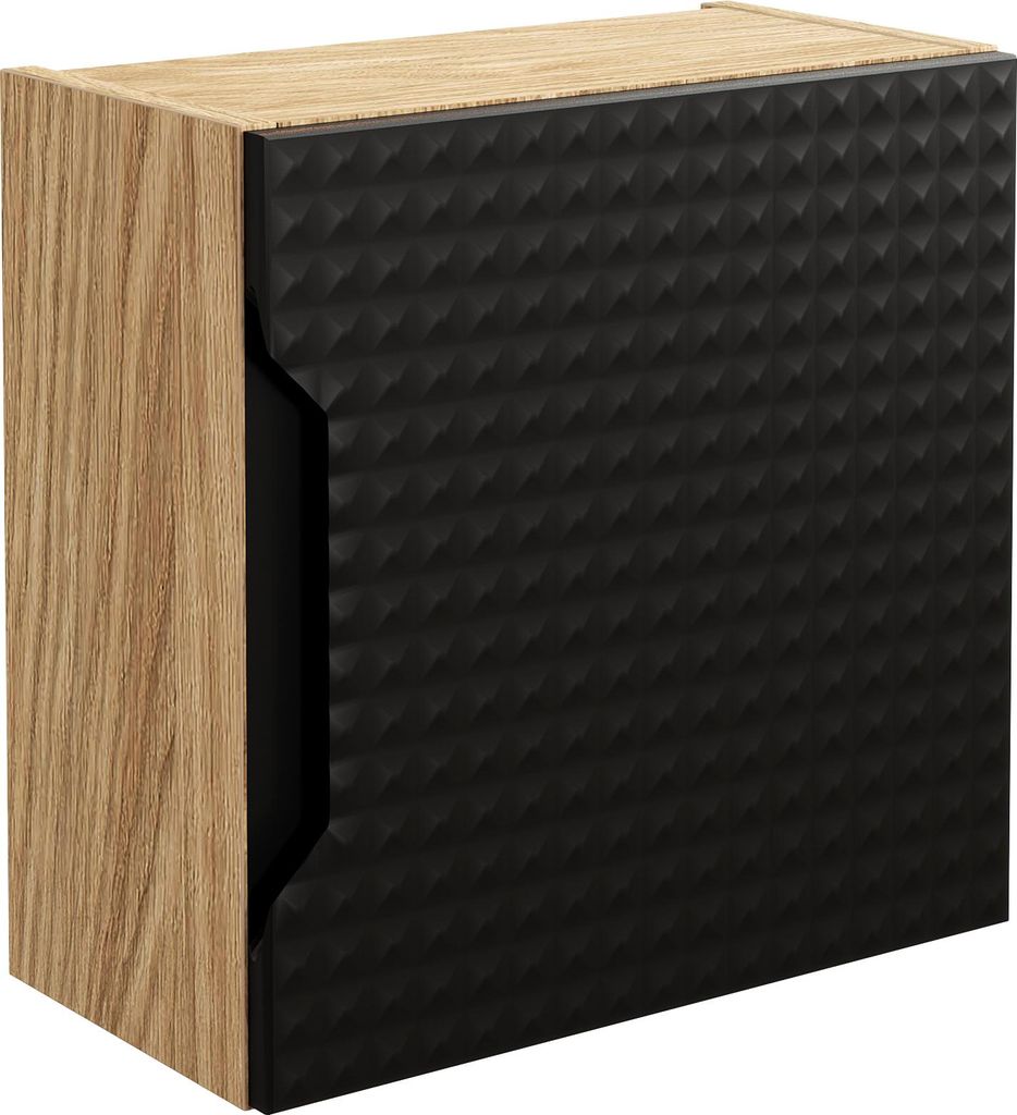 Hängender Badezimmerschrank 35X35, Schwarz, Eiche Matt 3D, 1 Tür, Modern