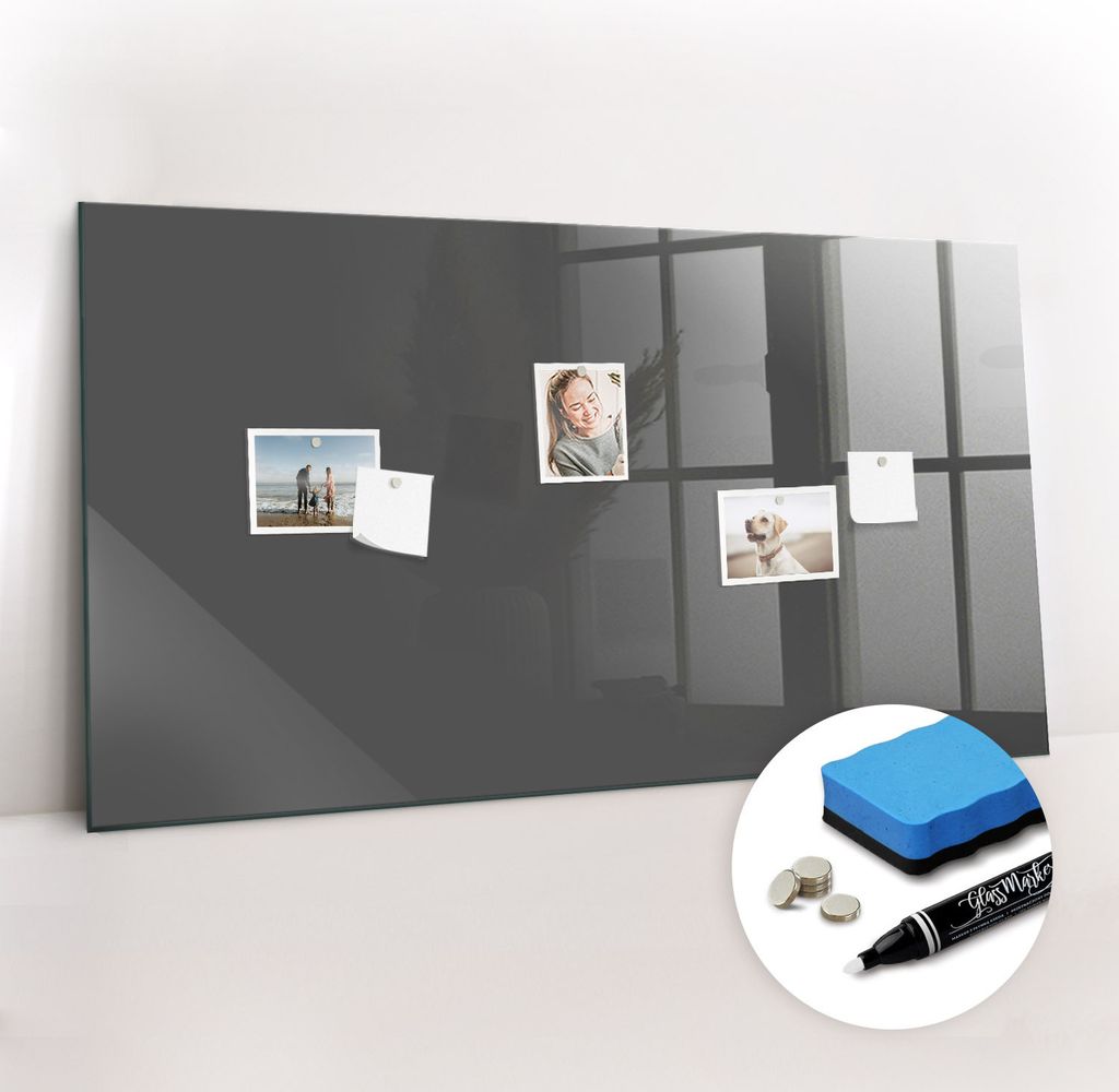 Magnetpinnwand Memoboard - Zubehörsatz - Weißer Marker + Schwamm + Magnete - 120 x 60 cm - Graue Farbe