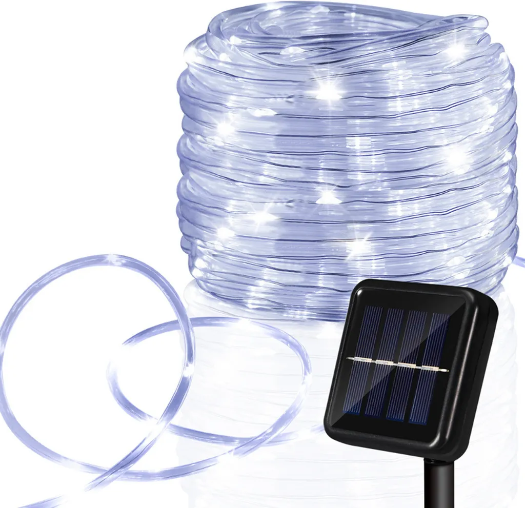Fiqops Luce Solare Corda LED 20M Bianco Freddo per Giardino Esterno