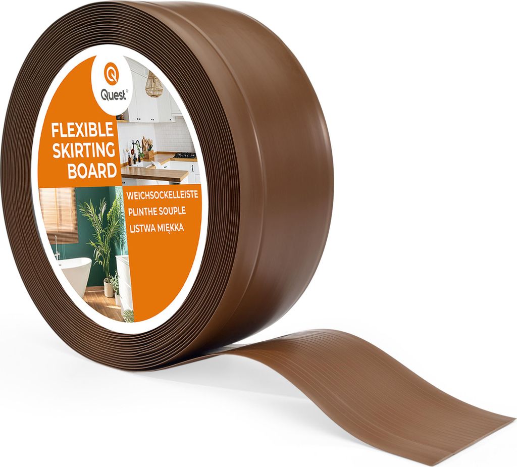 QUEST Weichsockelleiste ohne Klebeband 70x20mm, 25m, PVC Sockelleiste, Breite Knickleiste für Wände, Boden, Flexibel, Dekorativ, UV-beständig, b...