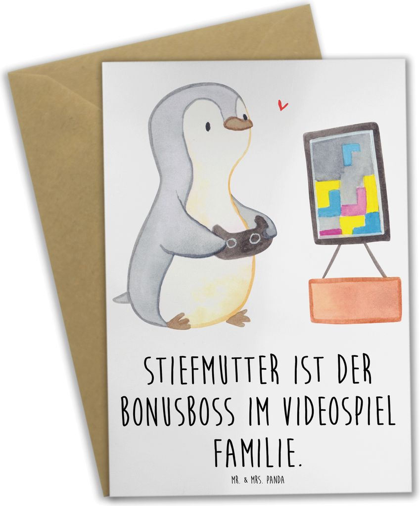 Mr. & Mrs. Panda Grußkarte Stiefmutter Bonusboss - Weiß - Geschenk, weihnachtskarten, Familienmitglieder, handgefertigt, Stiefkind, Lächeln, hoc...