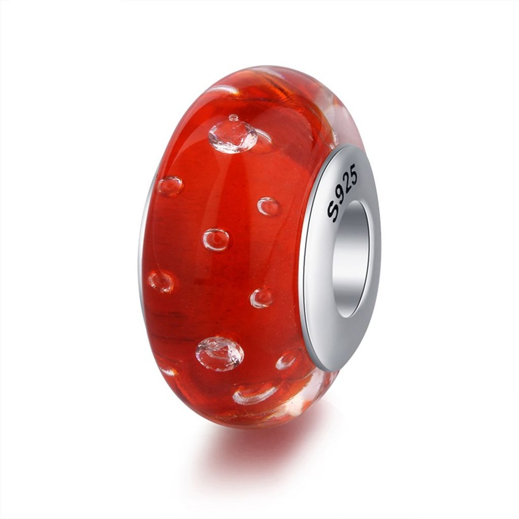 PANDACHARMS Rote Luftblasen Glas Charm, 925er Sterling Produktbild 