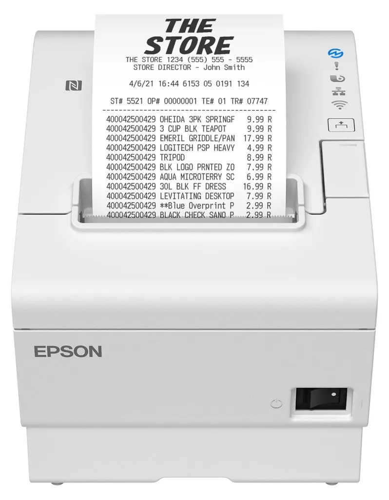 Imprimante point de vente Epson TM-T88VII blanche pour commerce et CHR