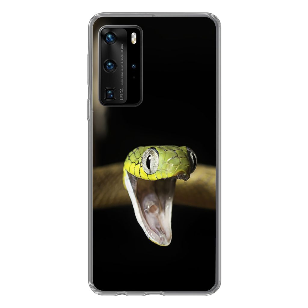 MuchoWow Handyhülle Schutzhülle Hülle für Huawei P40 Pro Schlange - Tier - Schwarz Silikon Softcase Handy Hülle - Schutz