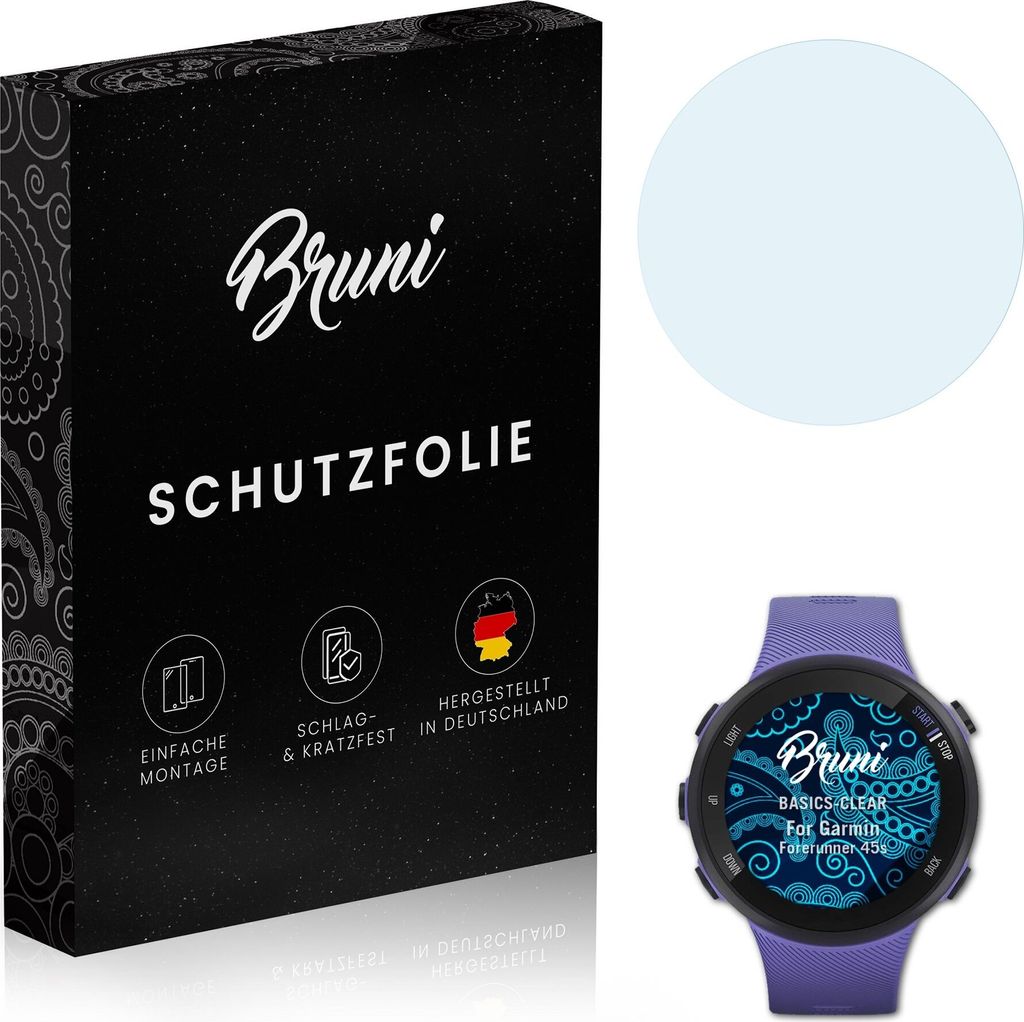 Bruni Basics-Clear 2x Schutzfolie kompatibel mit Garmin Forerunner 45s Folie