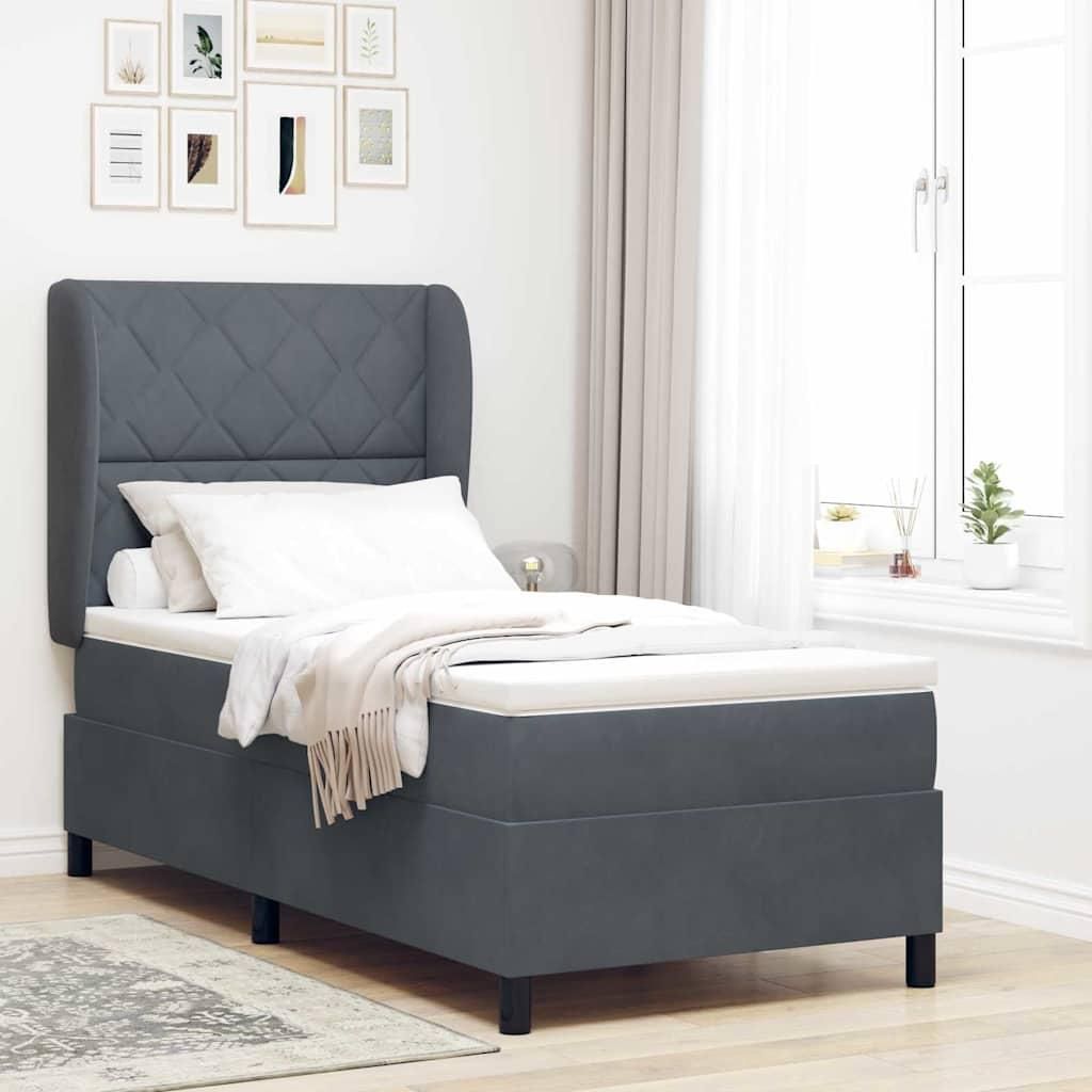 Cloris Boxspringbett mit Kissen mit Kopfteil Dunkelgrau 90 x 190 cm Samt Klassische Betten NEU7872
