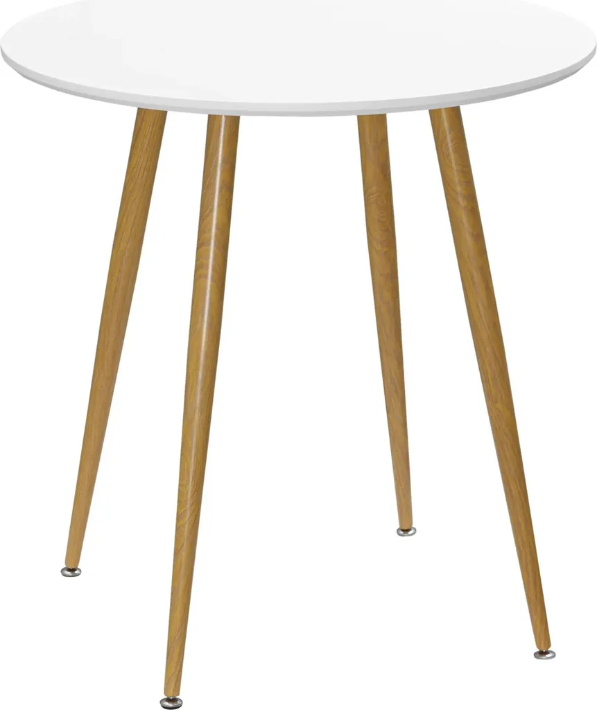 Table à manger ronde Ø 72 cm plateau MDF mat et pieds en métal blanc