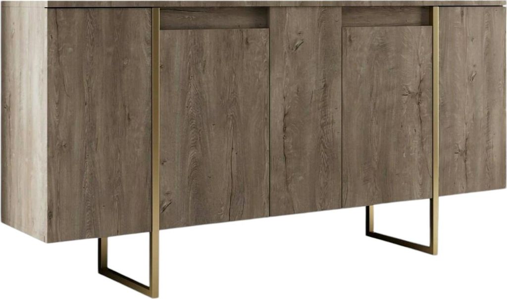 Kommode Dgarzitt, Wohnzimmerbuffet, Wohnzimmer-Sideboard, Moderne Küchen-Speisekammer, 160x35h80 cm, Walnuss und Gold