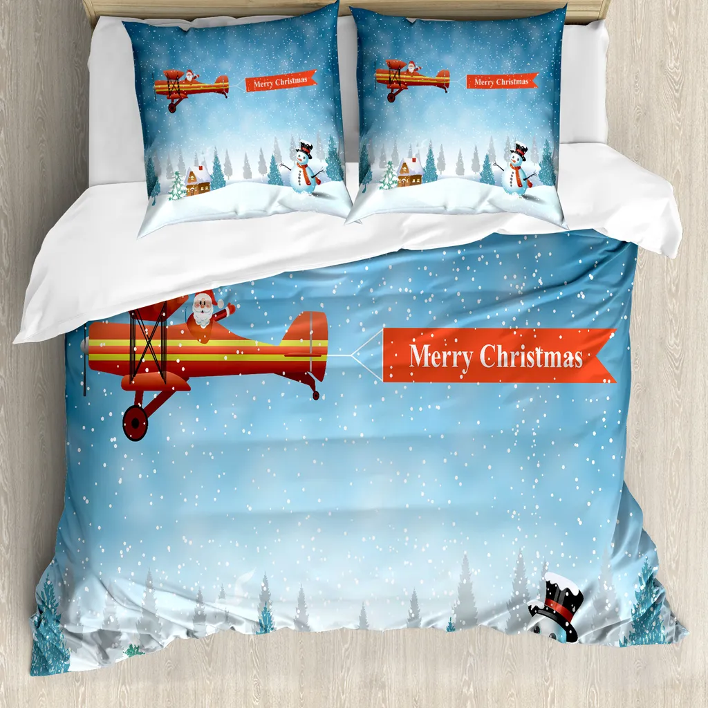 Set Letto Matrimoniale Natalizio ABAKUHAUS Design Arancio e Azzurro