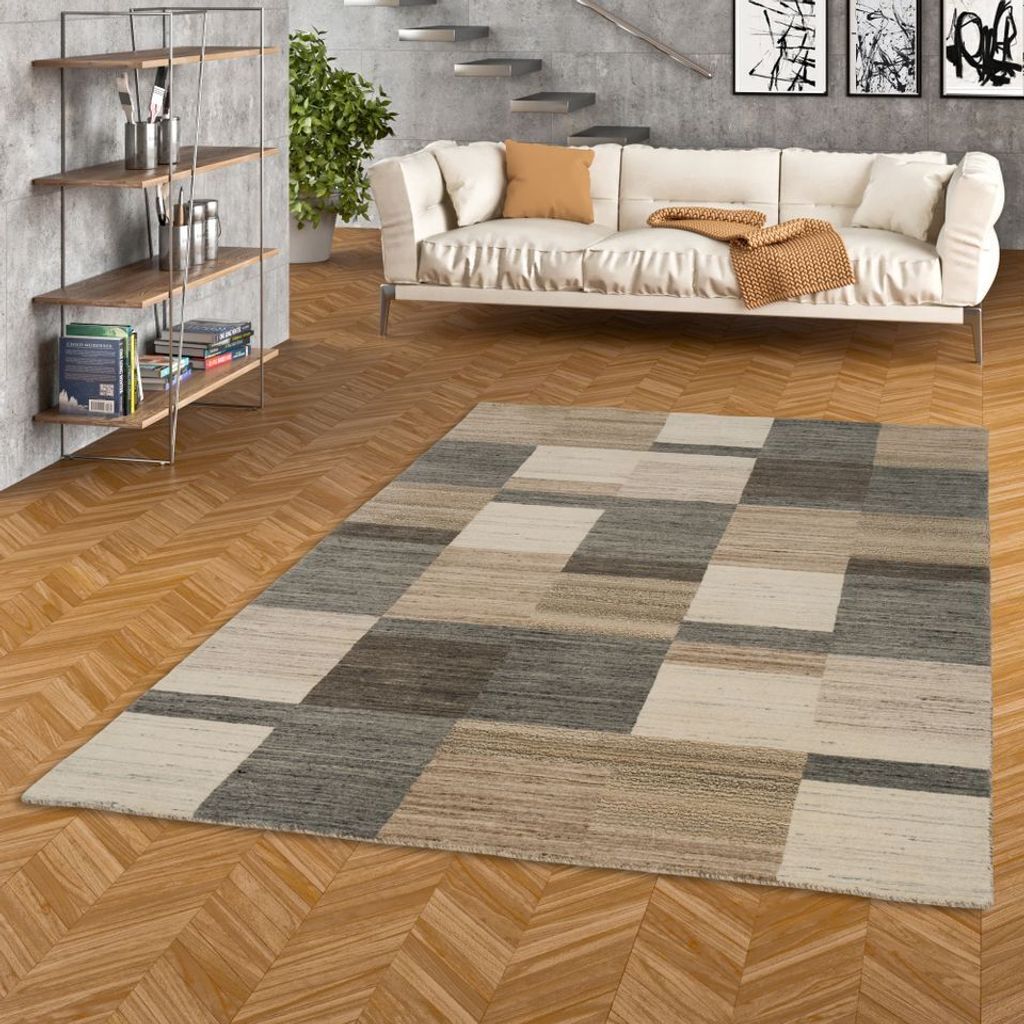 Natur Teppich Gabbeh Esta Grau Beige Trend, Größe:90x160 cm