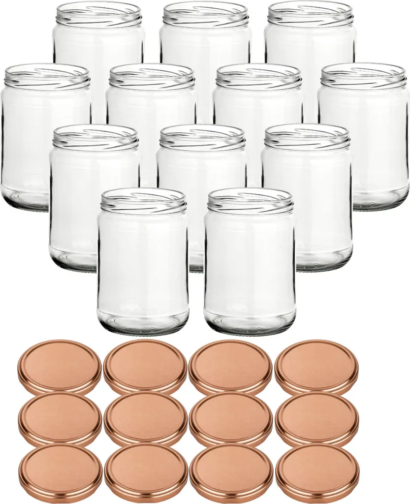 gouveo Set di 12 barattoli per conserve da 350 ml, rotondi, con tappo a vite, con tappo a vite, per conservare e conservare