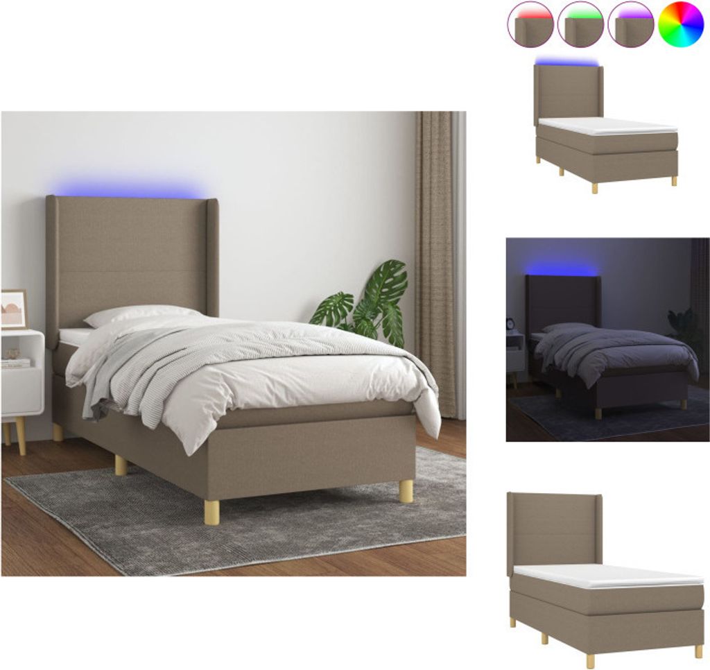 vidaXL Boxspringbett mit Matratze & LED Taupe 100x200 cm Produktbild 