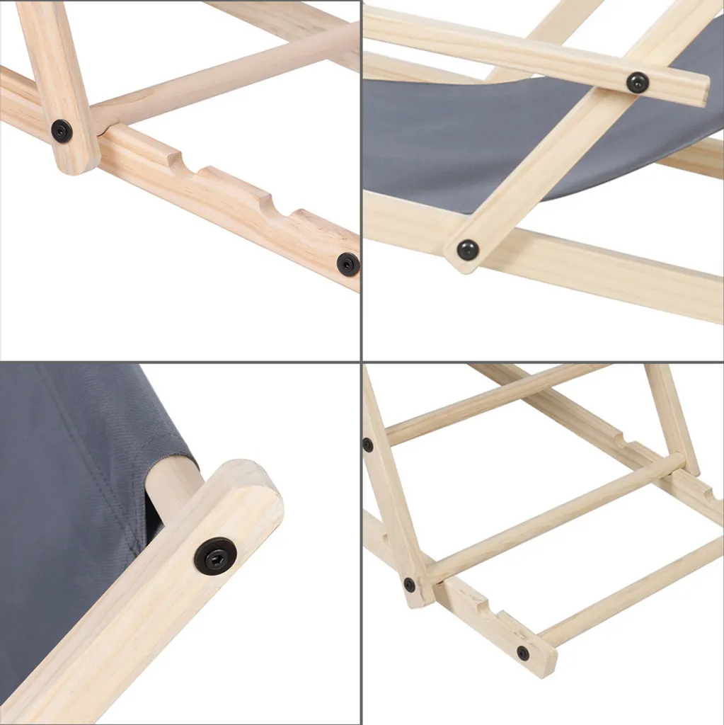 Sdraio da Giardino SWANEW in Legno Grigio - 2 Pezzi Pieghevoli Relax - 6