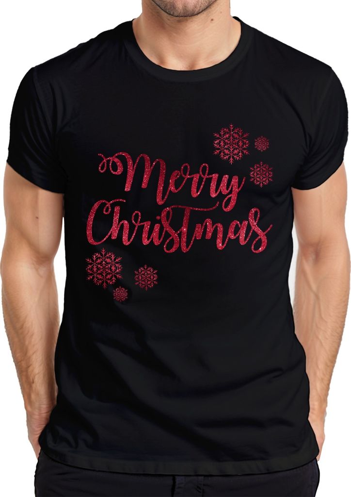 Merry Christmas Schneeflocken - Weihnachten Weihnachtsgeschenk Christmas Herren T-Shirt, Schwarz, L
