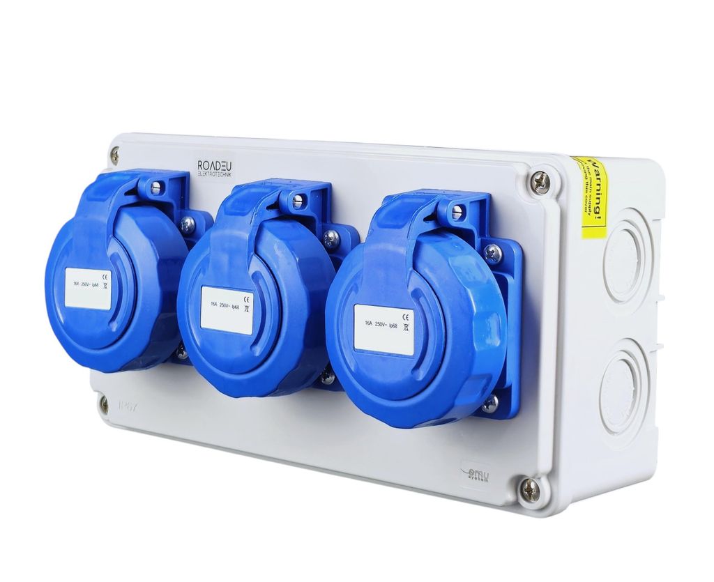 RoadEu – IP67 Wasserdicht Steckdosenverteiler 3x Schuko 230V, Stromverteiler 16A