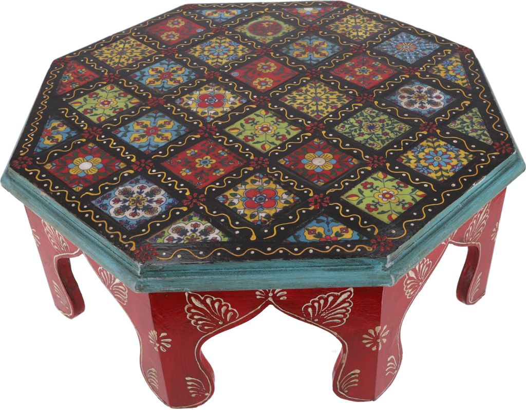 Bemalter Kleiner Tisch mit Fliesenmosaik - rot Ø 41 cm, Holz, Kaffeetische & Bodentische