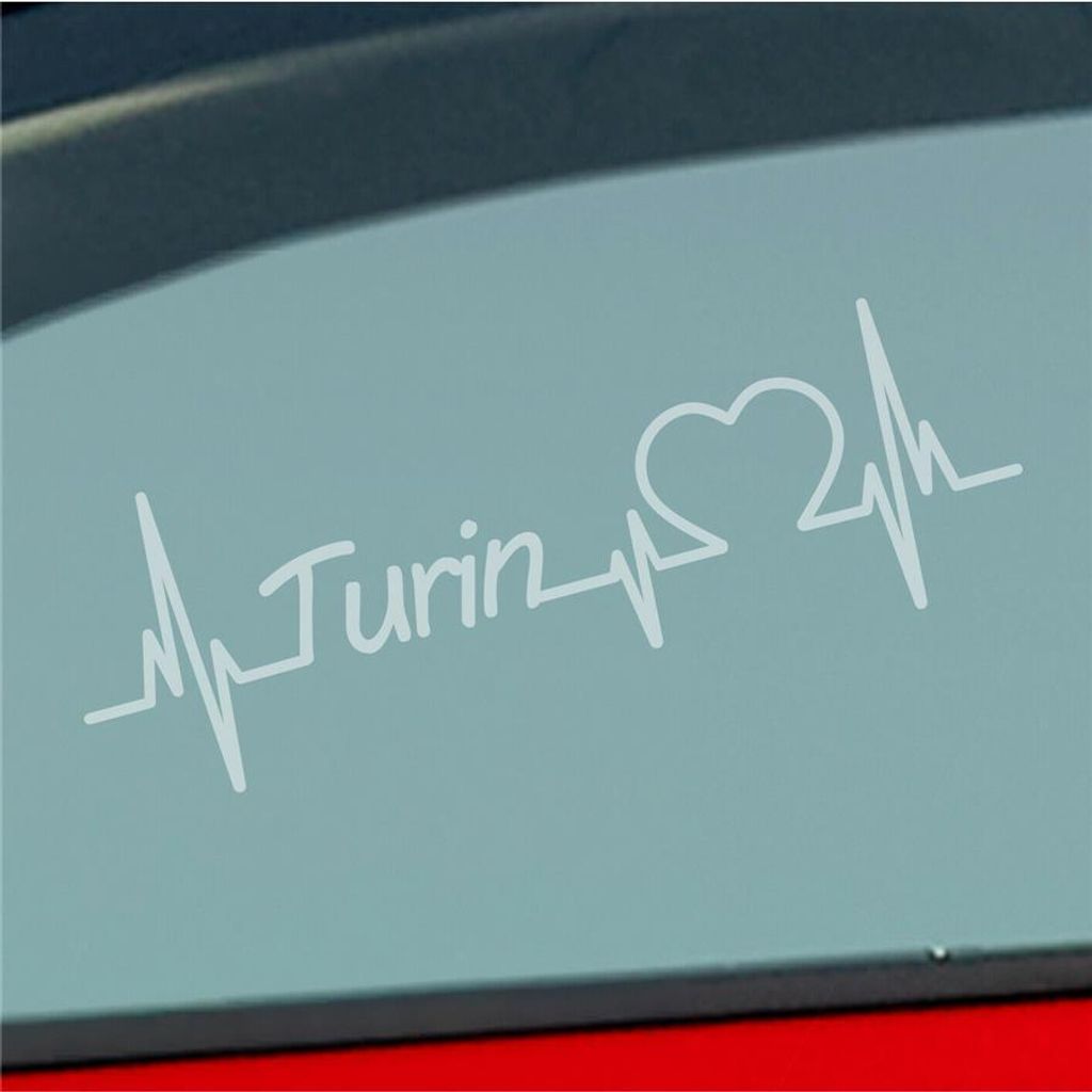 Auto Aufkleber Turin Herz Herzschlag 19x6 cm Milchglas Sticker Heckscheibenaufkleber