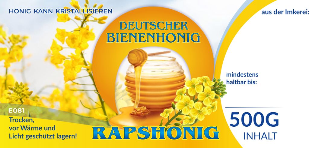 Selbstklebende Etiketten bunt für deutschen Bienenhonig RAPSHONIG 100Stück/1Packung