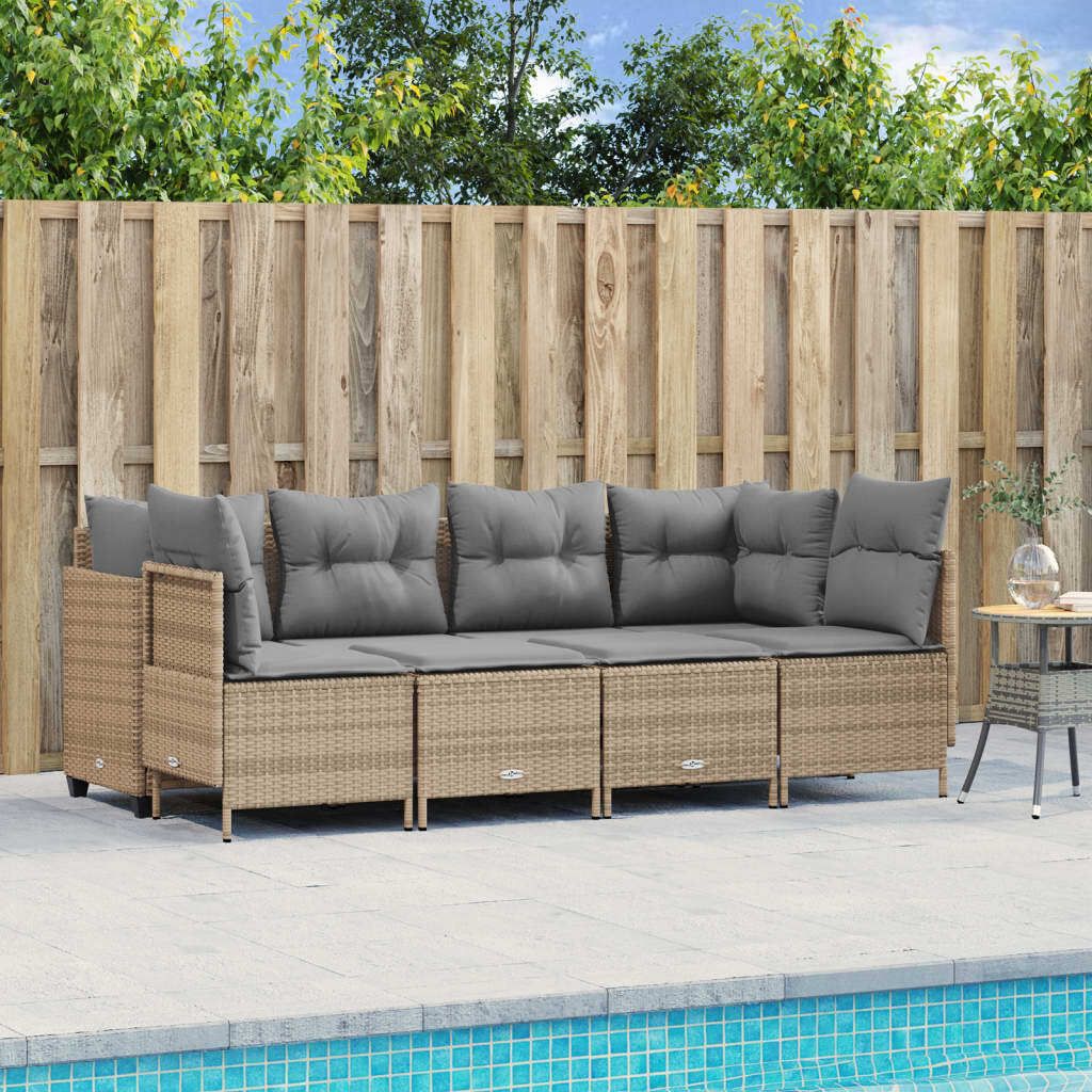 Maison Exclusive - 5-tlg. Garten-Sofagarnitur mit Kissen Beige Poly Rattan