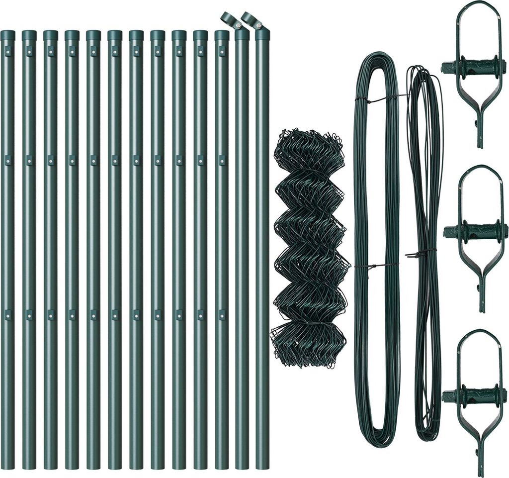 Möbel Kettengliedzaun mit 13 Stützen 0.6x25 m galvanisierter Stahl grün - Metallzäune 3351083