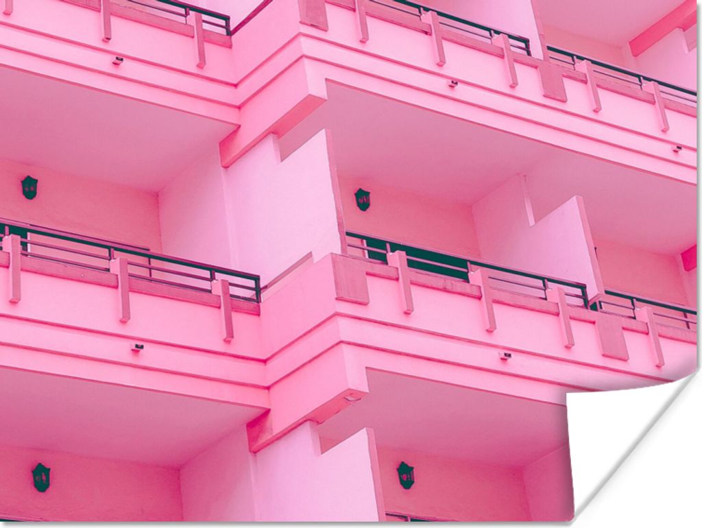 MuchoWow Poster Balkon - Sommer - Rosa - Architektur 160x120 cm - Foto Plakat