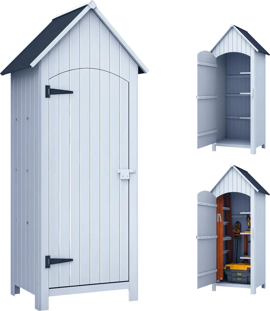 Armoire de Jardin en Bois avec Toit Bitumé et 3 Étagères de Rangement Extérieur