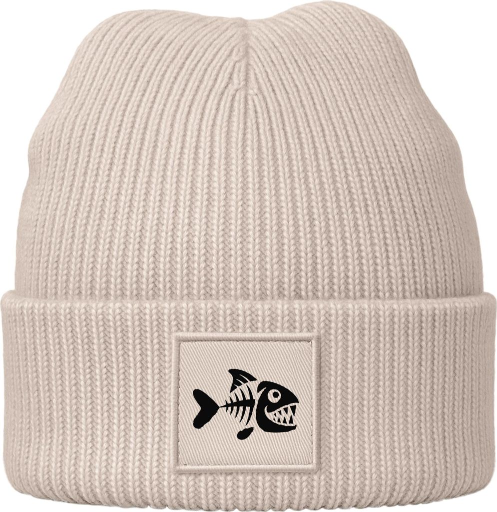 Herren Beanie Patch Piranha Grafik Print Lustig Wintermütze Strickmütze Männer Moonworks