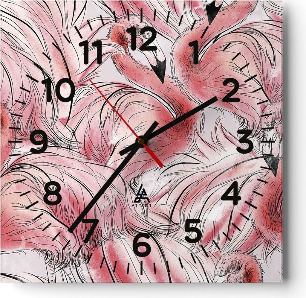 Wanduhr - Quadrat - Glasuhr - Flamingo Pink Exotik - 40x40cm - Schleichendes Uhrwerk - Lautlos - zum Aufhängen bereit - Dekoration Modern - Wandde...