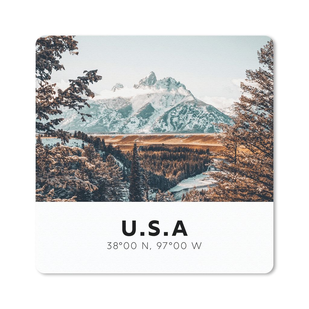 MuchoWow Mauspad Mousepad Amerika - Berge - Schnee 20x20 cm - Mousepads - Maus Mat - Pad - Mausunterlage - Desk Mat - Bureauartikeln