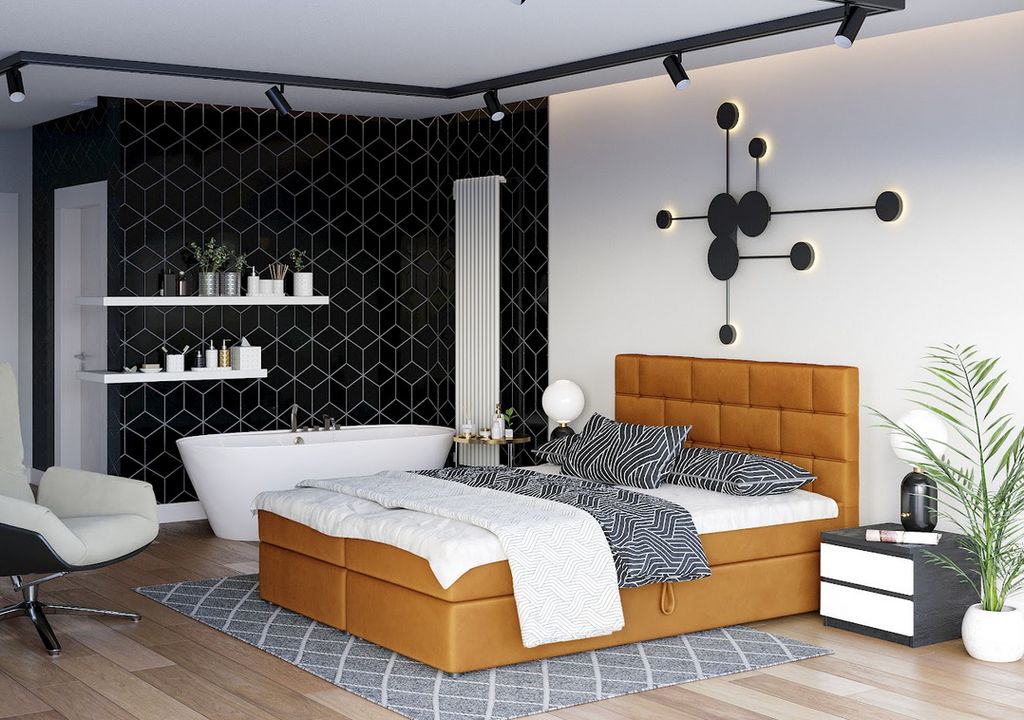 Boxspringbett mit Stauraum WALLY – 200x200, Senffarben