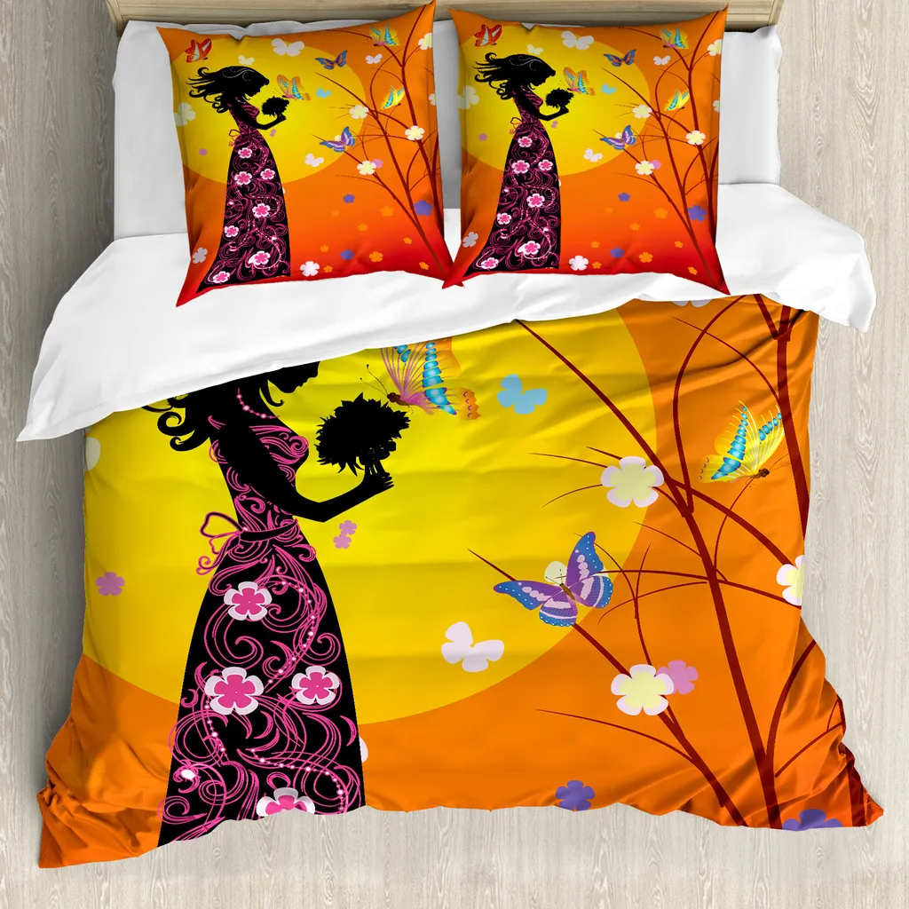 Set Copripiumino ABAKUHAUS Arancione Nero 155x220 - Design Floreale