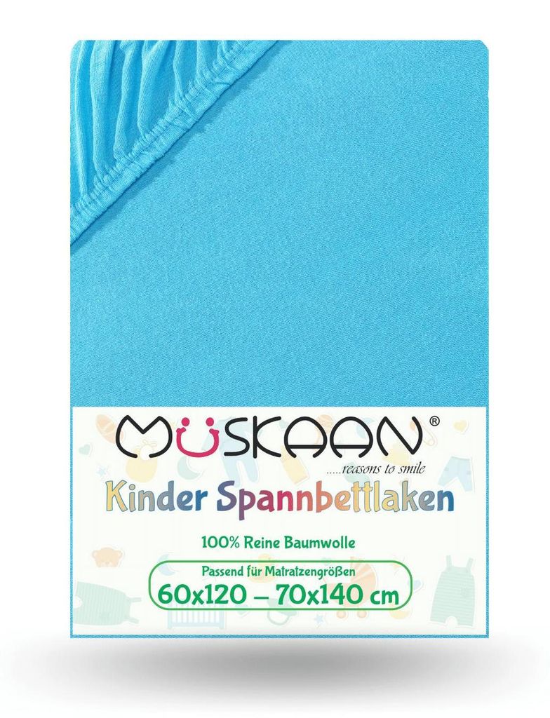 Jersey Kinder Spannbettlaken 60x120 cm - 70x140 cm Türkis Produktbild 